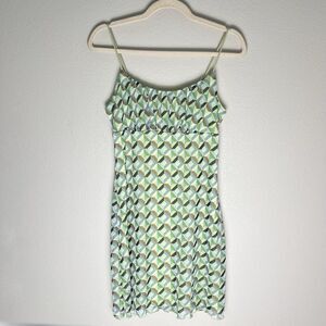 No Comment Green Geometric Spaghetti Strap Mini 90s Y2K Dress Sz L